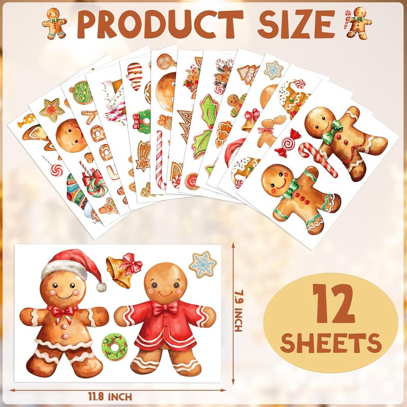 BORAMDO Christmas Window Clings 12 Sheets, Gingerbread Candy Window Decals Stickers, Removable Glass Decorations for Xmas Holiday Home Office Decor, 12 Styles - Image 2